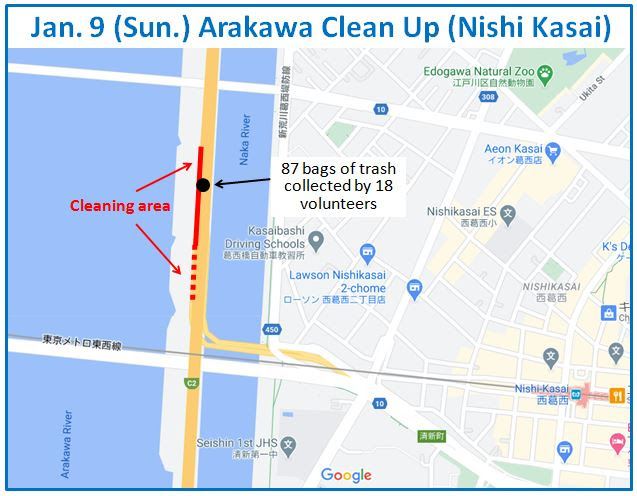 Arakawa River clean up Jan 9, 2022