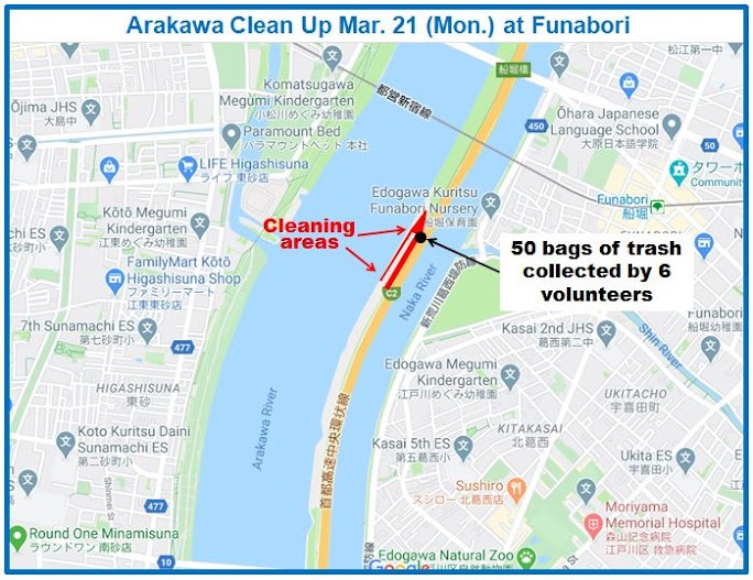 Arakawa River clean up Mar 21, 2022