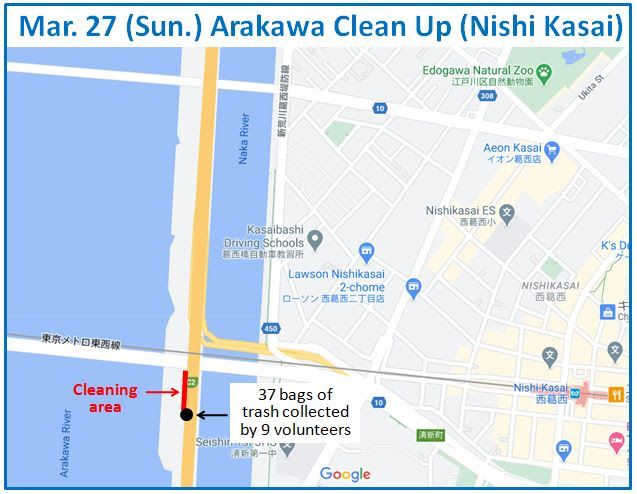 Arakawa River clean up Mar 27, 2022