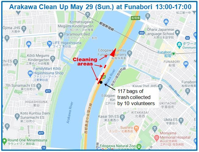 Arakawa River clean up May 29, 2022