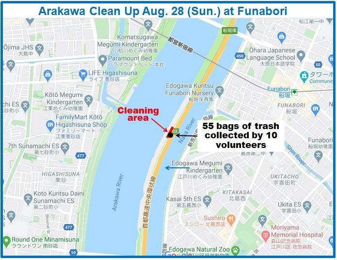 Arakawa River clean up Aug 28, 2022