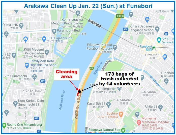 Arakawa River clean up Jan 24, 2023