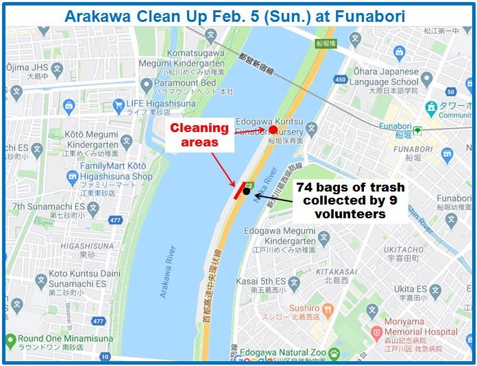 Arakawa River clean up Feb 5, 2023