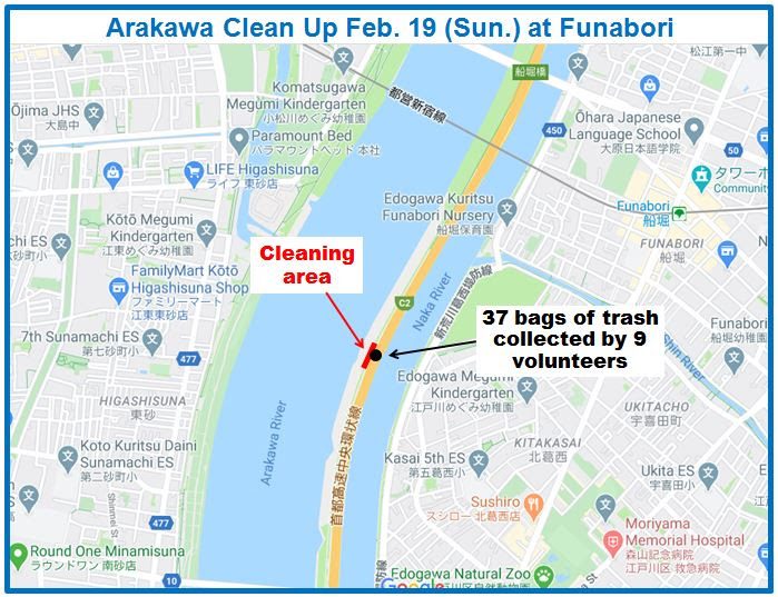 Arakawa River clean up Feb 19, 2023