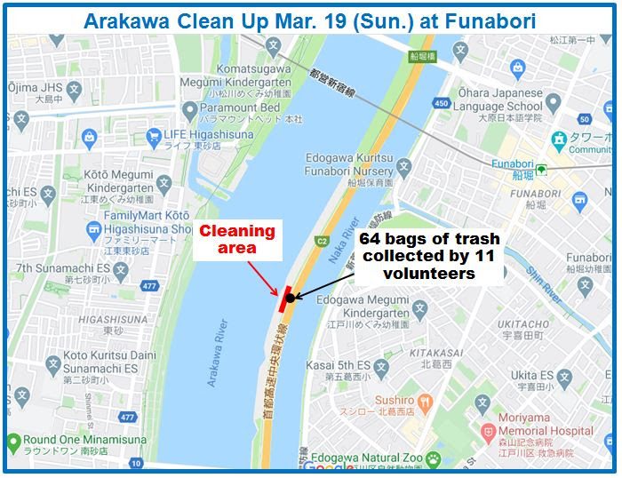 Arakawa River clean up March 19, 2023