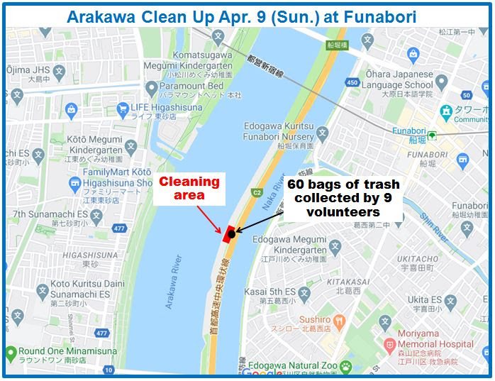 Arakawa River clean up April 9, 2023